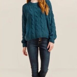 Alya Hayley Chenille Cable Knit Forest Green Crewneck‎ Sweater Size Large